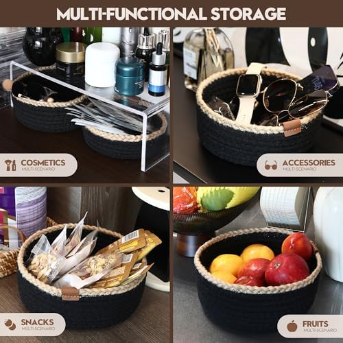 Sea Team 3-Pack Compact Nesting Woven Cotton Rope Storage Baskets, Black - Image 6