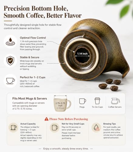 Gomakren Pour Over Coffee Maker Single-Hole Cone, Ceramic Coffee Dripper - Image 5