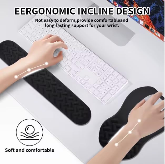 3-in-1 Ergonomic Mouse Pad Set with Keyboard Wrist Rest Support & Cable Organizer – Memory Foam for Carpal Tunnel & Pain Relief, Non-Slip Base – Ideal for Office & Gaming – Gift Box – Black-Meeshoo