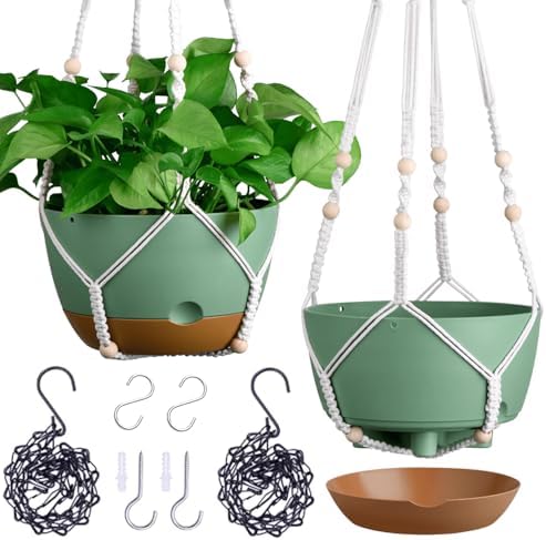 2 Pack 10 Inch Hanging Planters for Indoor Plants with Self Watering Design by Montresor