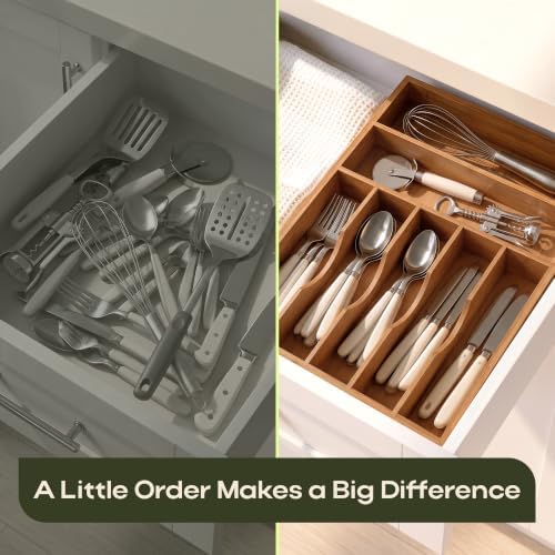 ROYAL CRAFT WOOD Luxury Bamboo Utensil Rack and Silverware Organizer, Kitchen Drawer Organizer - Utensil Holder and Cutlery Tray with Grooved Drawer Dividers for Flatware 7 Slot - Image 6