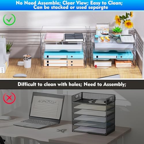 Paper Organizer Letter Tray, 4-Pack Acrylic File Organizer, Clear - Image 3