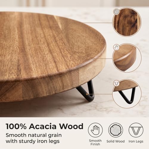 WILDMOS Decorative Round Wood Riser for Display,Pedestal Tray for Home or Kitchen and Bathroom Countertop Organizer,Farmhouse Kitchen Counter Decor Tray. (10-inch) - Image 4