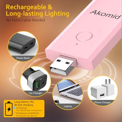 Akomid USB Rechargeable Book Light for Reading in Bed, 8 LEDs Bookmark Style Clip on, Eye-Cared Amber Light Mode for Kids, Blue Light Blocking, Stepless Dimming, Pink - Image 7