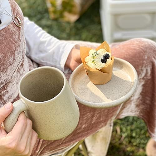 Uaral Large Coffee Mugs Cream Stoneware Mug Set with Jumbo Handle for Cocoa,Milk,Latte or Tea,Handmade Free-Form Edge Design,20oz,Set of 2, (Cream) - Image 4