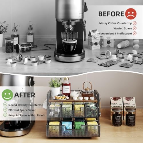 Tea Bag Organizer with 2 Drawers, 3 Tier Tea Bag Holder with Mug 4 Hooks - Image 4