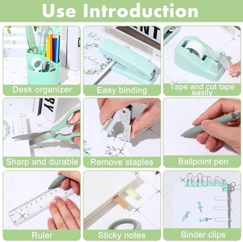 Marspark Sage Green Desk Accessories Office Supplies Set, 12 Pcs - Image 4
