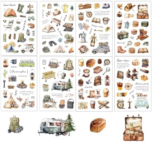 Vintage Outdoor Camping Travel Washi Stickers Bulk 8 Sheets Small,Adults by ZIKERVDO