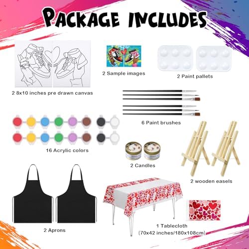 VOCHIC 2 Pack Sip and Paint Kit for Adults Pre Drawn Canvas Painting Art Set with Outline Canvas Couples Date Night Valentine's Day (Sneakers, 8 x 10 Inches) - Image 3