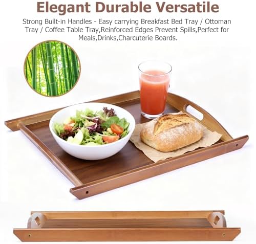 Wood Serving Tray, Wooden Tray with Handles, 20.47 inch Square Decorative Serving Trays Platters for Home, Party, Coffee Table,Dining Table & Countertop - Image 3