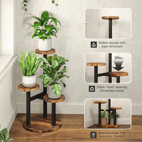 Bamworld Corner Plant Stand Indoor Metal Wood Plant Shelf 3 Tier Brown - Image 3