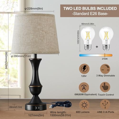 Luvkczc Upgraded Touch Table Lamps Set of 2, 22" Tall Bedside Lamps - Image 2
