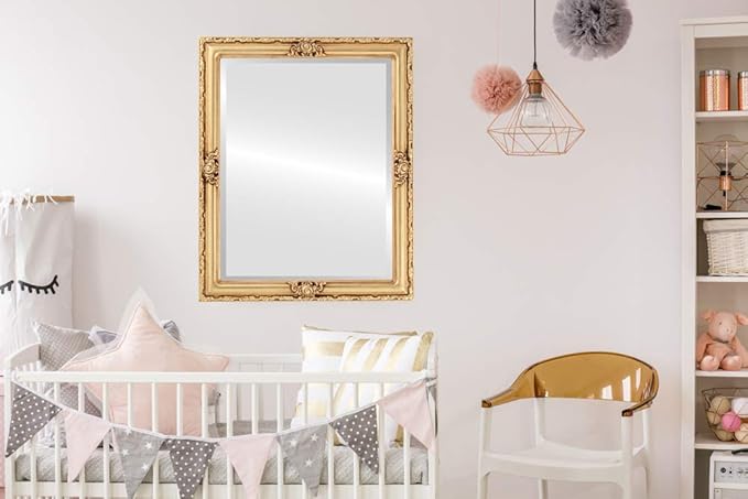 OVALCREST Rectangle Beveled Wall Mirror for Home Decor - Jefferson Style - Antique Gold Leaf - 20x26 Outside Dimensions