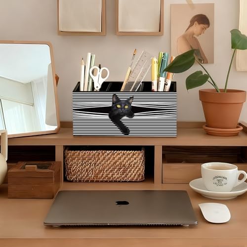 Funny Black Cat Pen Pencil Holder for Desk, Black Cat Mom Lady Lovers Gifts for Women, Pet Lover Gifts Wooden Box Sign Decorations for Home Office Desk Tabletop - Image 3