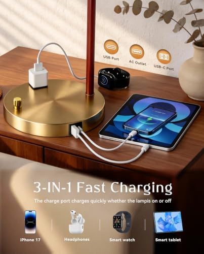 Vintage Table Lamp with USB Ports & AC Outlet, Solid Wood Desk Lamp - Image 3