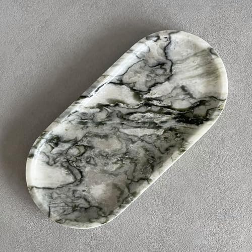 Natural Marble Oval Tray Ornaments Vintage Small Tray Storage Dish for Counter, Vanity, Dresser, Nightstand and Desk (Green Emerald) by SIADKOCC