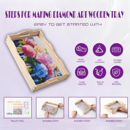 EWJRNSF Hydrangea Diamond Art Tray with Handles Gift Home Decor 7.8×11.8 in - Image 3