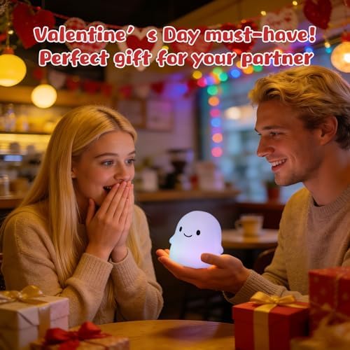 Rytinazzz Halloween Ghost Night Light, Color-Changing & 50-Hour Battery, Spooky-Cute Squishy Lamp for Kids, USB Rechargeable with Timer, Halloween Decor & Gifts - Image 5