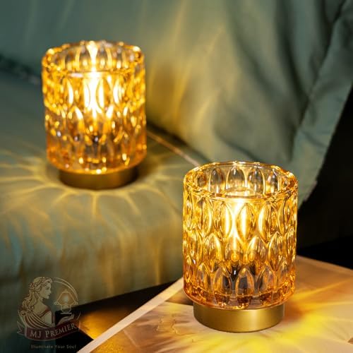 Battery Operated Table Lamp Timer, Small Cordless Lamps Decorative, 2 Amber - Image 2