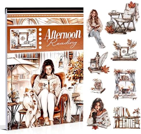 Afternoon Reading Sticker Book for Adults Journaling, 20 Diecut PET Washi Paper Scrapbook Stickers Sheets, Ephemera for Junk Journals Supplies, Scrapbooking, Collage, Bujo, A5 by Dwpetzo