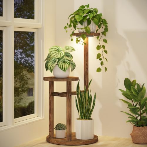 iDavosic.ly 2 Tier Wood Plant Stand Indoor Corner with Grow Light, Brown by iDavosicly