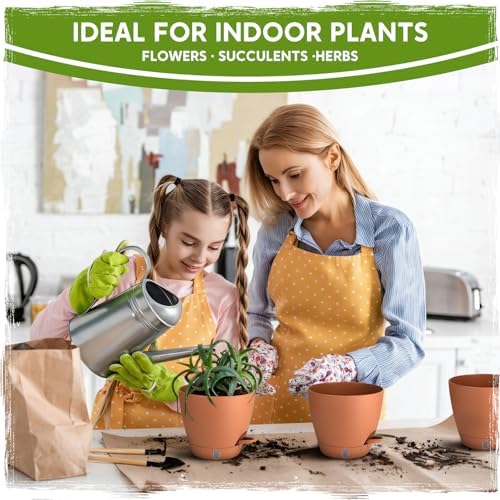 8 Inch Self Watering Pots for Indoor Plants, Plastic Planters with Deep Reservoir & Drainage Holes, Flower Pots for Monstera, Snake Plant & Peace Lily, Worry-Free Vacation Care (Terra Cotta, 8 inch) - Image 6
