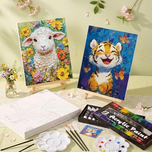 Ctosree 72 Pcs Nature Animals Paint and Sip Kit for Adults 8'' x 10'' Pre Drawn Canvas for Painting DIY Pre Printed Canvas for Party Favor Acrylic Painting Kit Wood Easel Brushes Date Night Bulk - Image 2