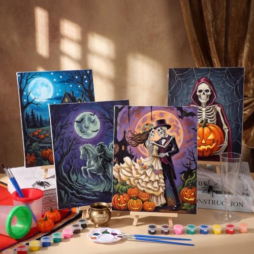 Sherr 96 Pcs 12 Set Pre Drawn Canvas Painting Kits, Halloween Style - Image 6