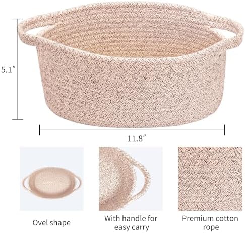 ABenkle Small Basket with Handles, Boho Decorative Rope Woven Dog Cat Toy Storage Bin Shelf Storage Organizer, Easter Christmas Gift Basket, 12"x8"x5" - Image 2