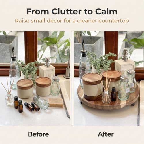 WILDMOS Decorative Round Wood Riser for Display,Pedestal Tray for Home or Kitchen and Bathroom Countertop Organizer,Farmhouse Kitchen Counter Decor Tray. (12-inch) - Image 7