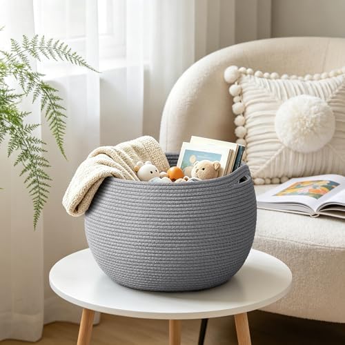 Goodpick Large Toy Storage Basket for Kids, Round, 15.7" x 10.5", Grey - Image 3