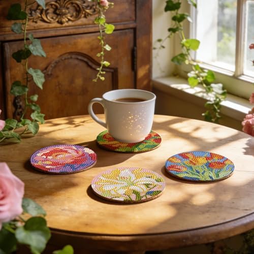 Leatrice 8 Pcs Diamond Art Coasters Small Diamond Painting Kits for Adults - Image 5