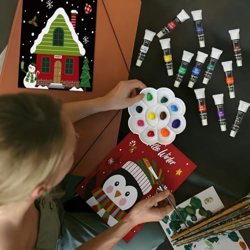 Ctosree 72 Pcs Xmas Paint and Sip Kit for Adults 8'' x 10'' Pre Drawn Canvas for Painting DIY Pre Printed Canvas for Party Favor Afro Acrylic Painting Kit Wood Easel Brushes Date Night Bulk - Image 5