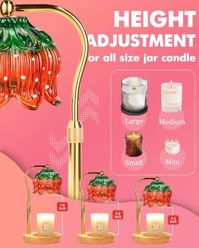 Funistree Flower Candle Warmer Lamp with Timer, Dimmable Candle Lamp Warmer, Christmas Birthday Gifts for Women Mom Her, Housewarming Home Decor, Lotus Wax Warmer for Yankee Candles - Strawb Flower - Image 3