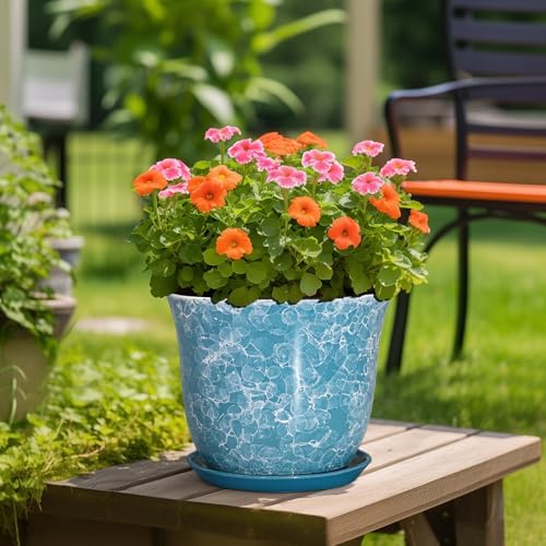 12 Inch Pots for Plants - Ceramic Planter with Drainage Hole and Saucer, Round Large Plant Pot for Indoor Outdoor, Modern Decorative Planters, Home Apartment Decor, House Warming Gift, Blue - Image 4