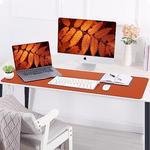 AFIING Desk Mat 47.2" x 17", Leather Desk Pad Protector with Natural Cork & PU Leather, Non-Slip Office Desk Mat, Double-Sided Mouse Pad, Waterproof Large Desk Pad for Office and Home (Orange) - Image 5