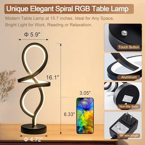 RGB Modern Small Table Lamp with LED Spiral Design, 15W Nightstand Lamp - Image 6