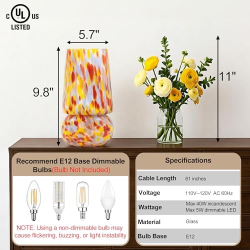 9.8″ Mushroom Glass Table Lamp, Dimmable Modern Beside Lamp,Pastel Confetti - Image 2