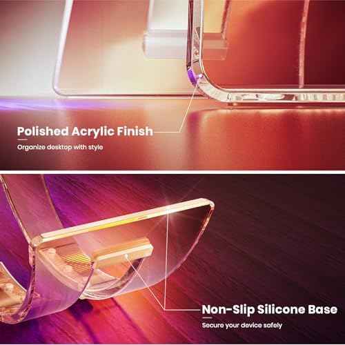 Acrylic Vertical Laptop Stand for Desk,Acrylic Invisible Desktop Notebook Dock,Vertical Laptop Holder Space-Saving Organizer for All MacBook, Surface, Samsung, HP, Dell-Pink… - Image 4