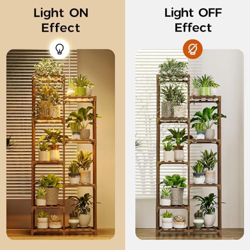 Bamworld Plant Stand with Grow Lights, 9 Tier Tall Large Wood Plant Shelf - Image 4