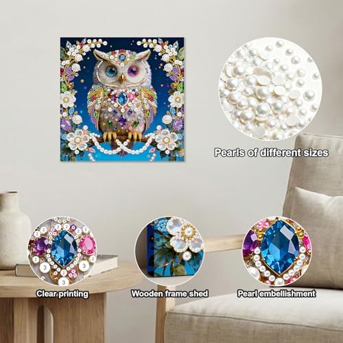 Xylzzuit Pearl Painting Kit with Frame All Inclusive 9.84x9.84IN DIY Gemstone Diamond Art Craft Supplies for Adults Beginners Craft Lovers Living Room Wall Desktop Decor Gift (Owl) - Image 3