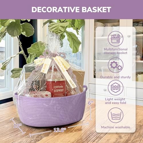 CHICVITA Large Gift Basket Empty with Bags & Ribbon for Baby Shower, Purple - Image 6