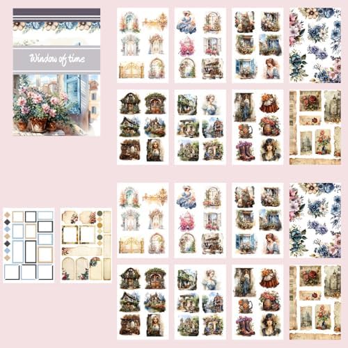 Alideco 20pcs Vintage Scrapbook Stickers Europe and The United States Figure Flowers Sticker Book for Adults Sticker journaling Stickers for Scrapbooking (shiguangchuangkou) by Alideco