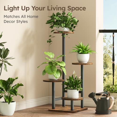 Homsorout Plant Stand Indoor - 4 Tiered Indoor Plant Stand, Metal Plant Shelf Plant Holder, Ideal for Living Room, Garden, Patio, Balcony (Black Brown) - Image 4