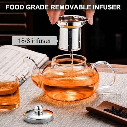 PARACITY Tea Pot for Stove, 20 oz Stovetop Clear Glass Teapot with Infuser - Image 4