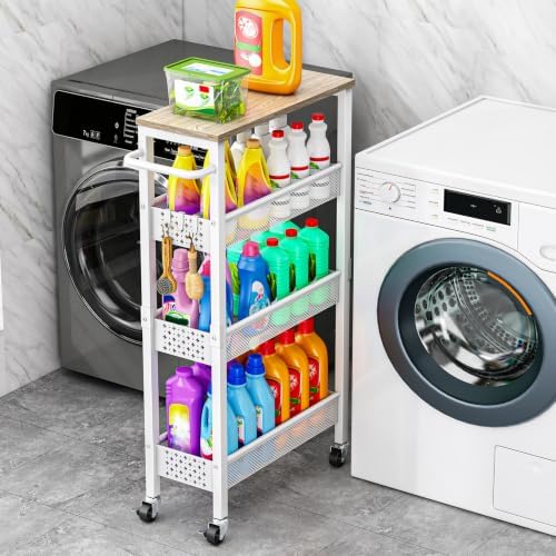 Vivihomety 4-Tier Slim Utility Rolling Laundry Cart with Wheels, Metal by EndlessStorage