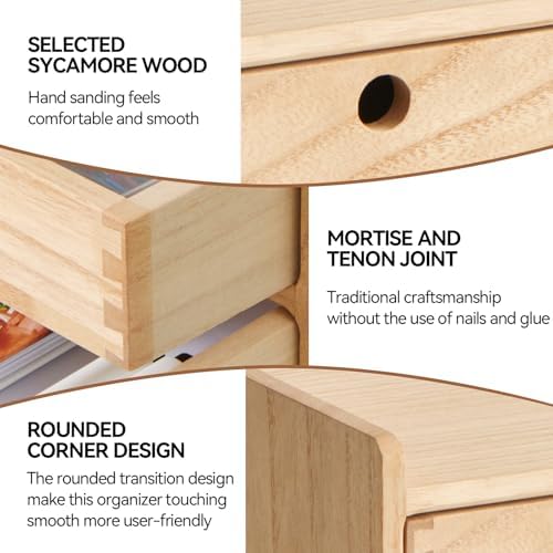 KIRIGEN Wooden Desk Organizer with 3 Drawers and Top Tray Natural DT2D3C-NA - Image 5