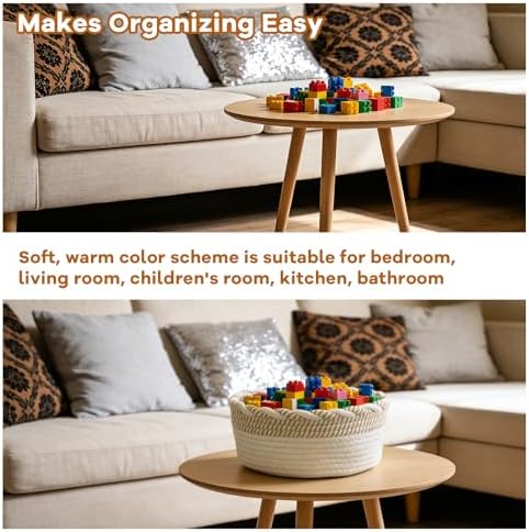 Small Cotton Rope Storage Basket, Boho Cotton Rope Storage Bins for Towel,Pet Kids Toy, Round Jute-Colored Woven Basket, Empty Gift Basket, 8 x 8 x 4 - Image 5