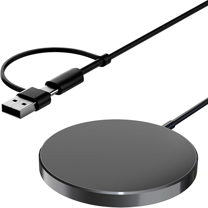 for MagSafe Charger 15W Magnetic Wireless Charging Pad for iPhone 17 16 15 14 13 12 Air Pro Max Plus mini/AirPods 2 3 Pro, Slim Portable Strong Magnet Quick Charger, USB-C/A Ports, Black