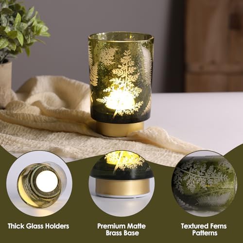 Eywamage Battery Operated Glass Table Lamp, Boho Green Ferns Leaves Mood Light with Remote, Cordless Bedside Accent Lamp Room Decor - Image 3